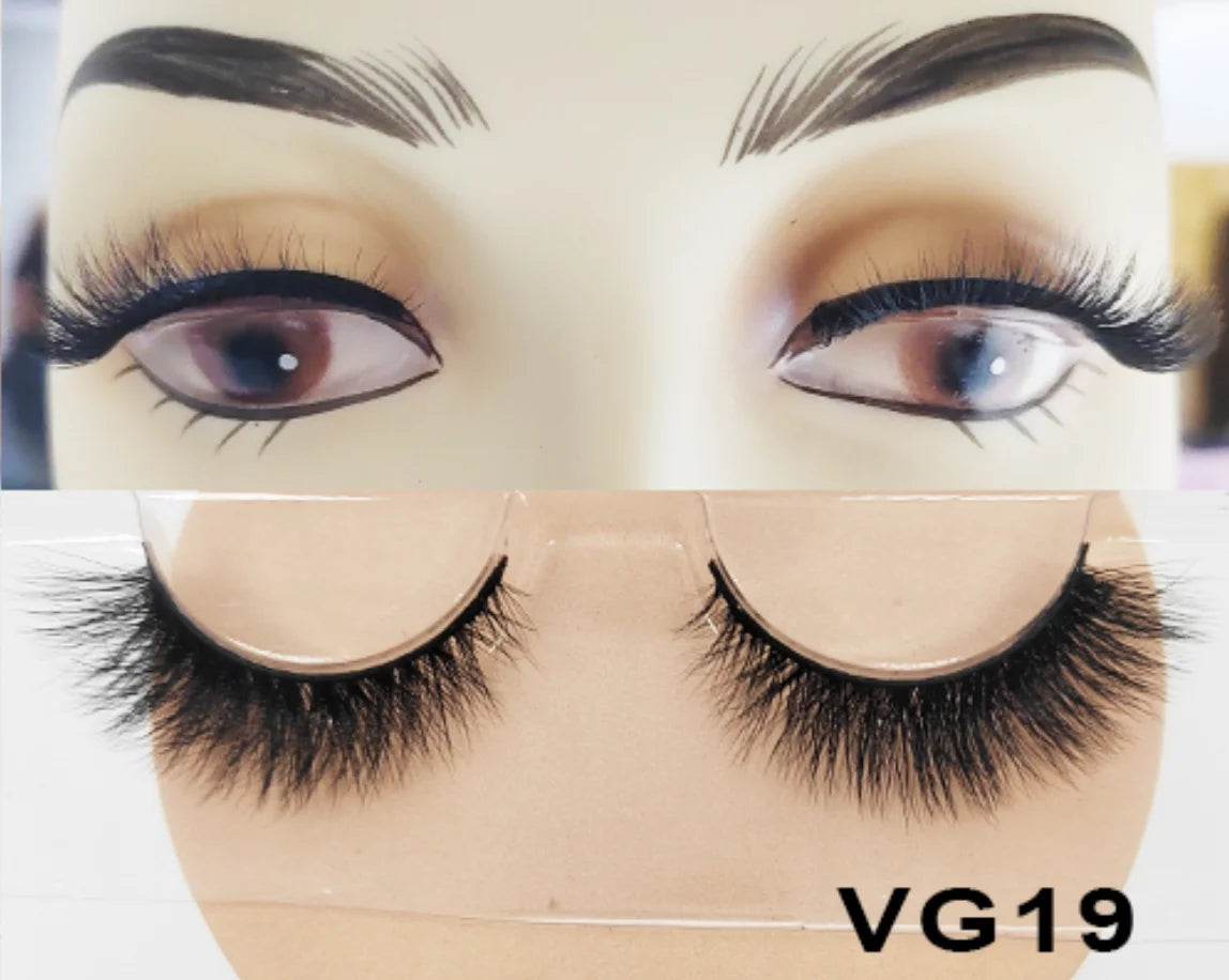 Wholesale Vegan FAUX Mink Eyelashes 25mm 3D Fluffy Full Strip Lashes with Box Cruelty-Free Vendors - Natural Long / VG19