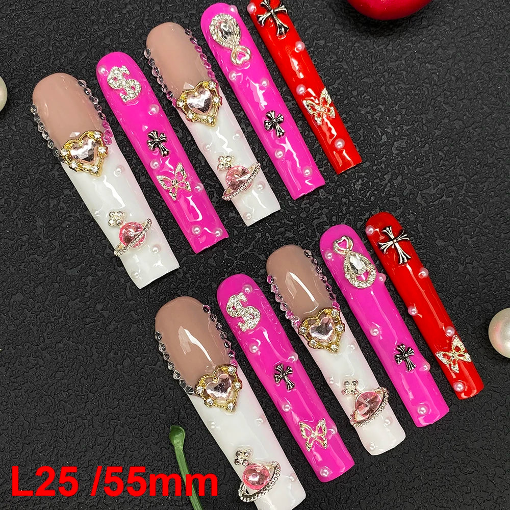 10PCS Full Decorated Soft Gel Thick Acrylic Handmade Nails Press on 55mm Extra Long Salon Design Artificial Fingernail Wholesale - L25 / 50g