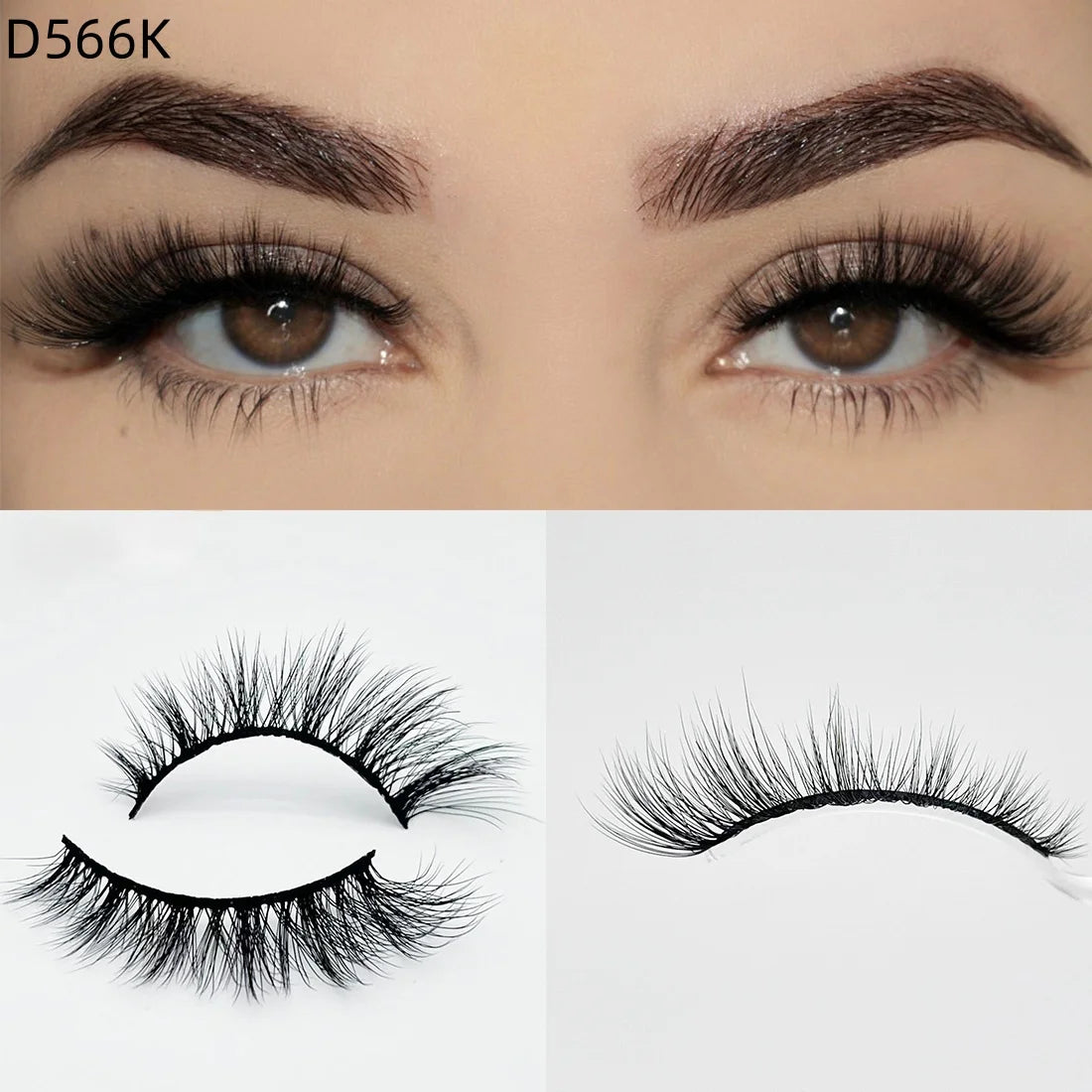 8D Wispy Cat Eye Fox Faux Mink Lashes 5 Pairs Full Strip Winged Eyelashes Pack - Natural Long / plastic lashes tray / D566K
