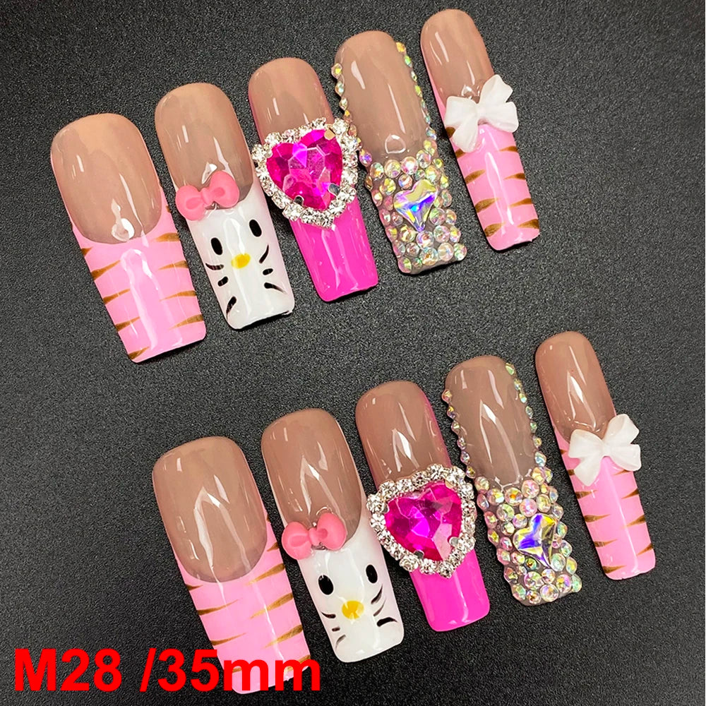 Gorgeous Salon Design Glossy Gel Carved False Nails Art Wholesale 10PCS Covered Decoration UV Gel Private Label Handmade Nails - M28 / 40g