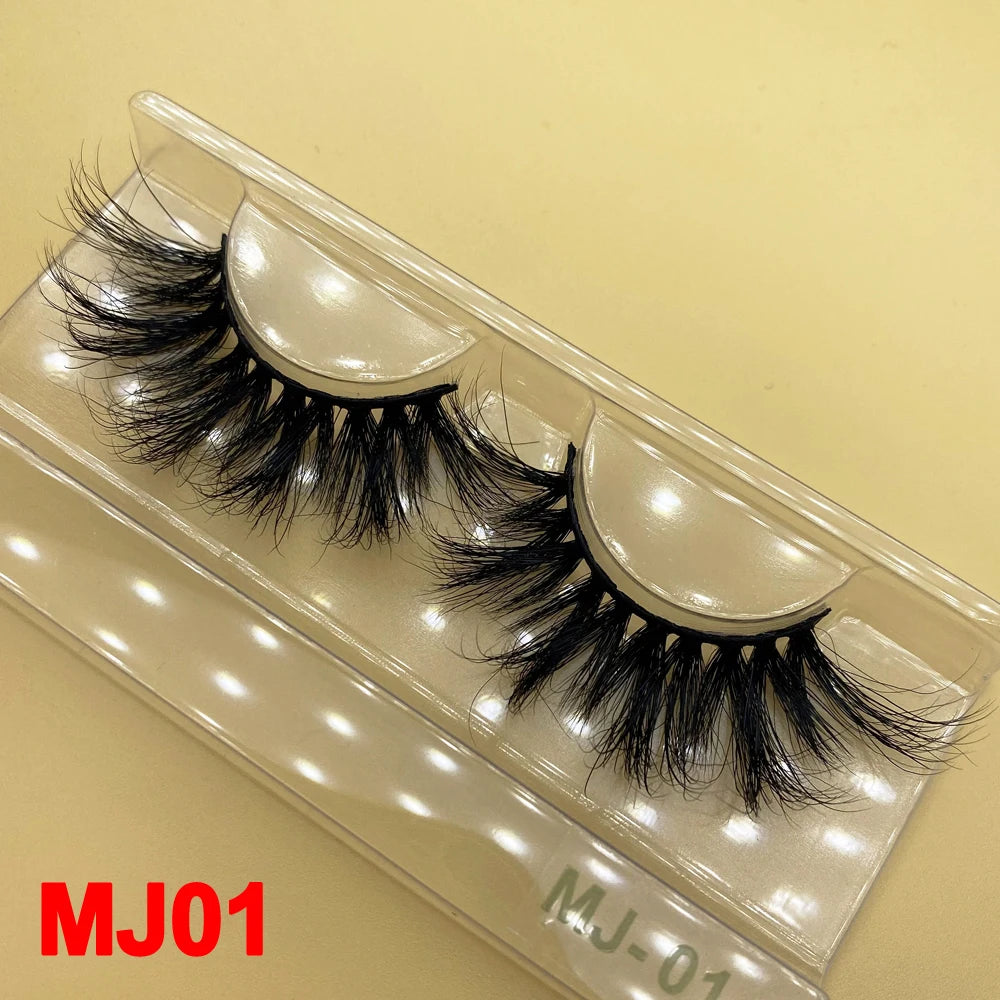 100% Cruelty Free 25mm Super Curl Dense Mink Lashes 3D Wispy Thick Fluffy Russian Strip Eyelashes Custom Logo Private Label - MJ-01 / Long/Fluffy/Thick/Cross