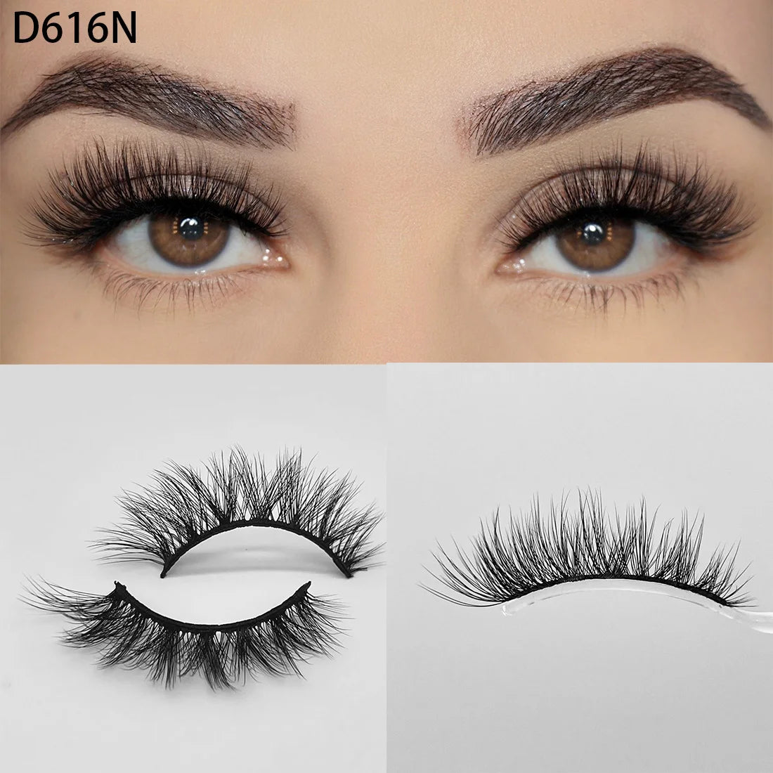 8D Wispy Cat Eye Fox Faux Mink Lashes 5 Pairs Full Strip Winged Eyelashes Pack - Natural Long / plastic lashes tray / D616N