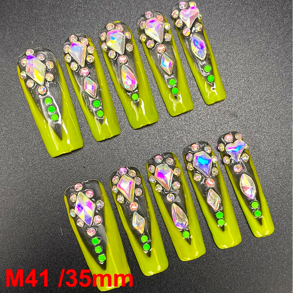 Gorgeous Salon Design Glossy Gel Carved False Nails Art Wholesale 10PCS Covered Decoration UV Gel Private Label Handmade Nails - M41 / 40g