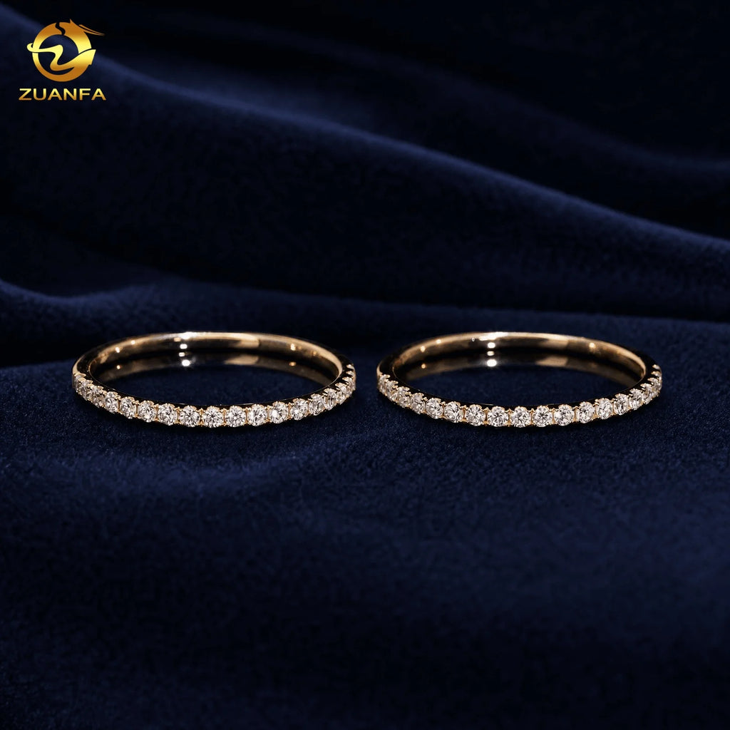 Lab-Grown Diamond Half Eternity Wedding Band, 10K Yellow Gold Pave Ring; Lab Diamonds Anniversary Band Rings