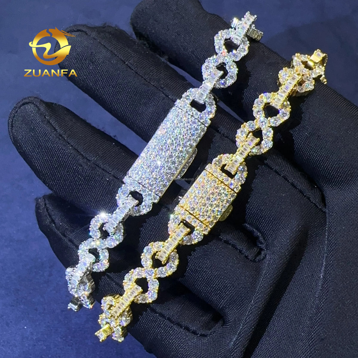 Popular Wholesale Fashion Pass Diamond Tester 8mm S925 Iced Out Hip Hop Jewelry  Moissanite 8 Shape Infinity Cuban Bracelet