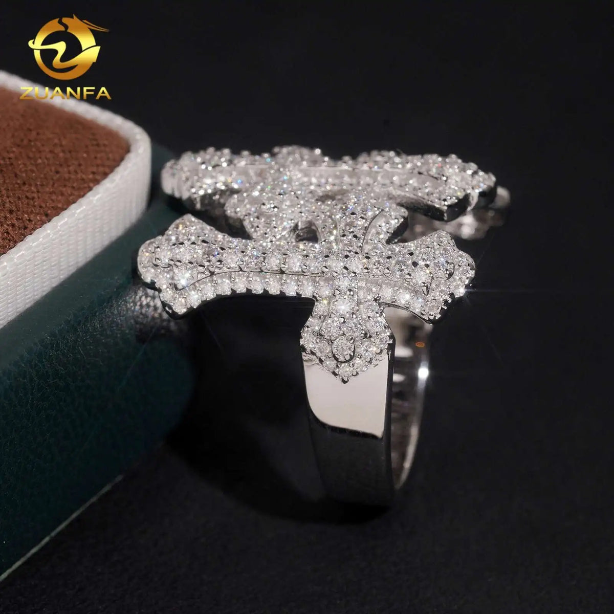 New Stock Moissanite Hip Hop Jewelry Iced Out Men Ring D VVS Moissanite Hip Hop Ring 925 Sterling Silver Cross Ring