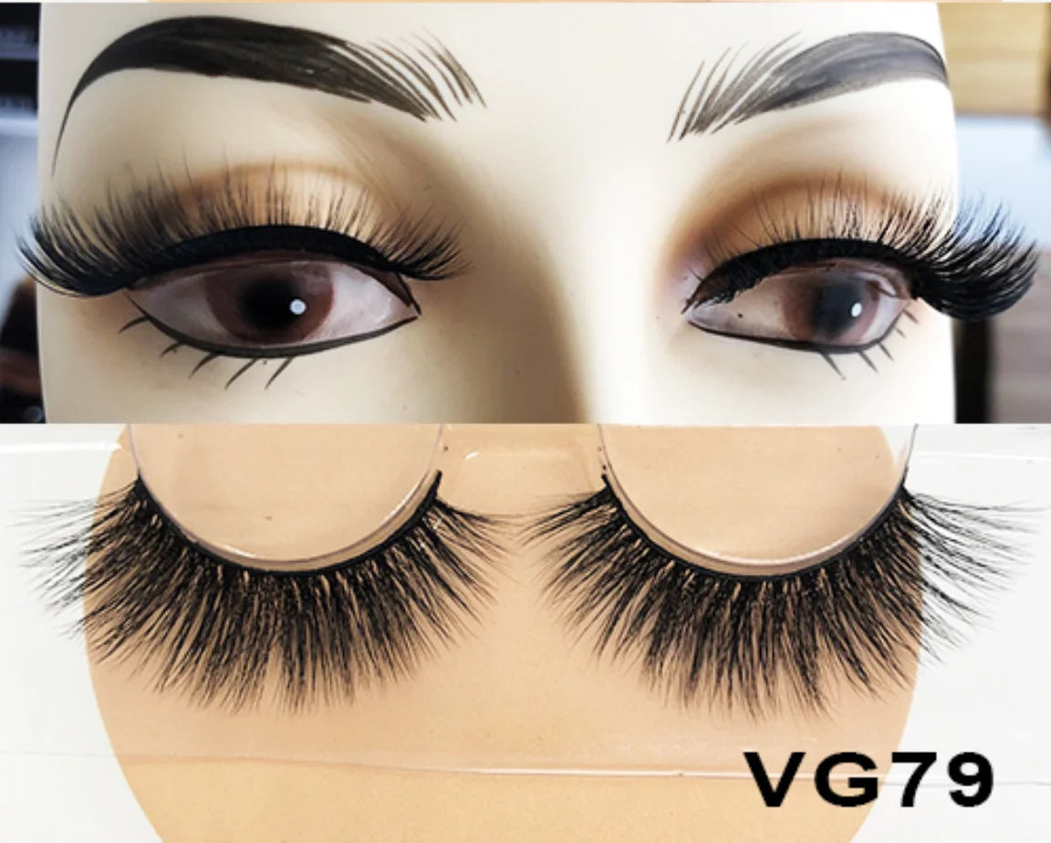 Wholesale Vegan FAUX Mink Eyelashes 25mm 3D Fluffy Full Strip Lashes with Box Cruelty-Free Vendors - Natural Long / VG79
