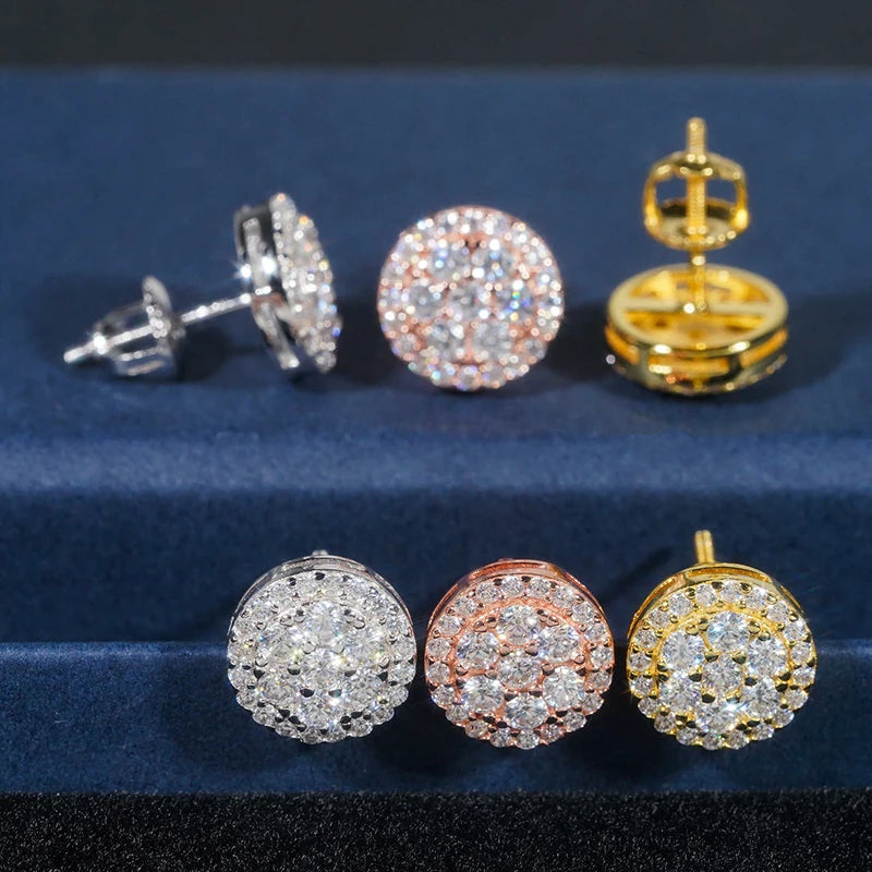 U&ME Jewelry ZF139 Hip Hop Earrings 10mm 925 Silver Pass Test With GRA Certificate D VVS1 Moissanite Earrings - 10mm