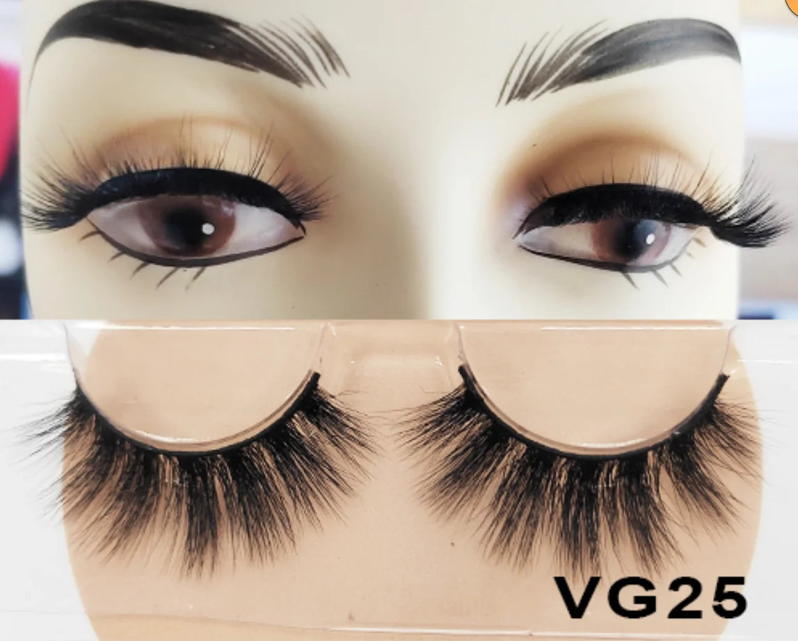 Wholesale Vegan FAUX Mink Eyelashes 25mm 3D Fluffy Full Strip Lashes with Box Cruelty-Free Vendors - Natural Long / VG25