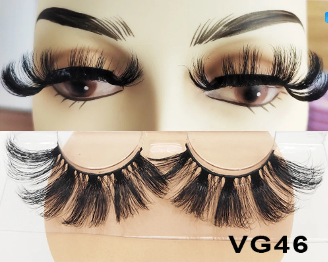 Wholesale Vegan FAUX Mink Eyelashes 25mm 3D Fluffy Full Strip Lashes with Box Cruelty-Free Vendors - Natural Long / VG46