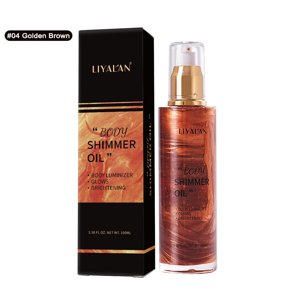 Private Label Custom Highlighter Makeup Bronzer Skin Glow Body Glitter Liquid Body Shimmer Oil - #04 Golden Brown