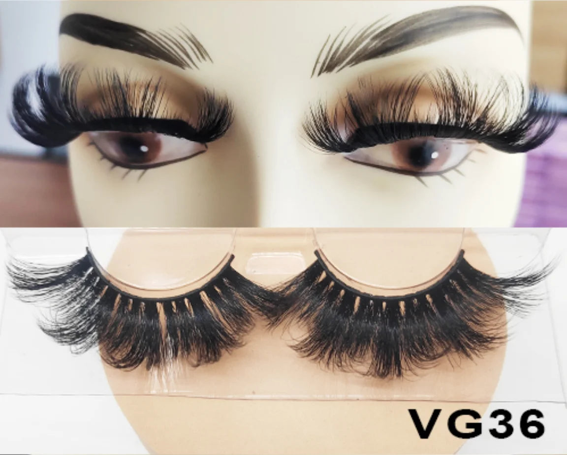 Wholesale Vegan FAUX Mink Eyelashes 25mm 3D Fluffy Full Strip Lashes with Box Cruelty-Free Vendors - Natural Long / VG36