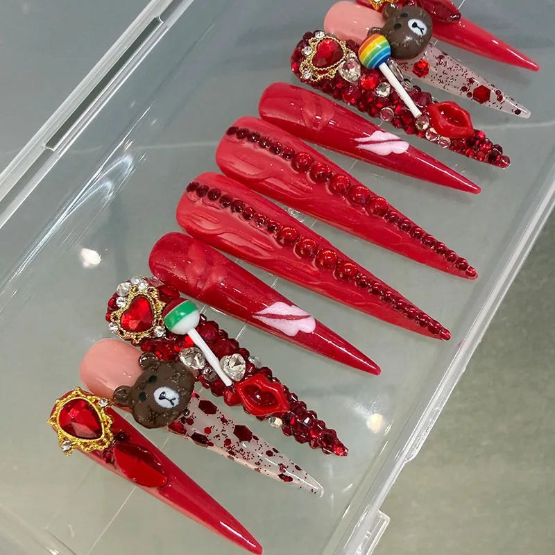 Wholesale Soft Gel Handmade French Tip Press-on Nail Set Custom Logo Short Almond Square Artificial Fake Nails 3D Design Finger