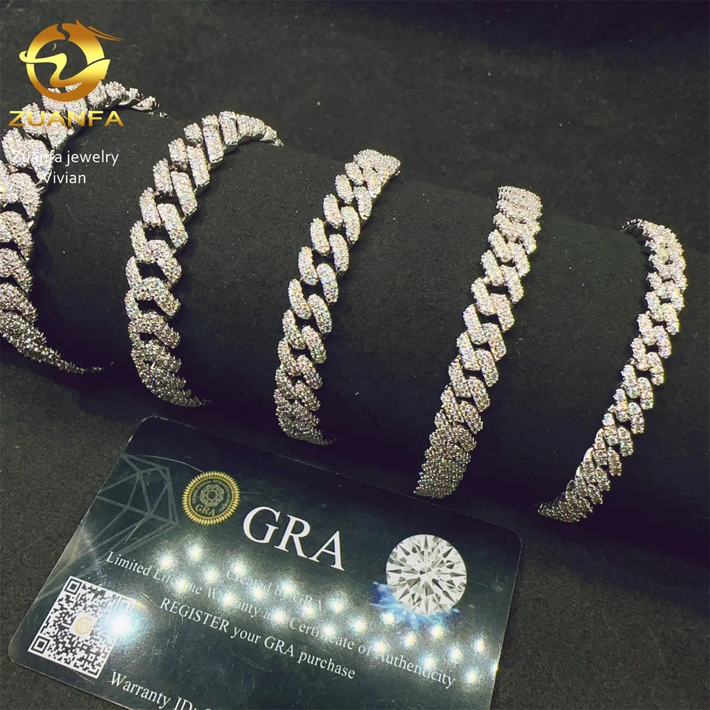 GRA Certificated Moissanite Chain Cuban 6 8 10 MM Hip Hop Jewelry VVS Moissanite Cuban Link Brass Miami Cuban Link Chain