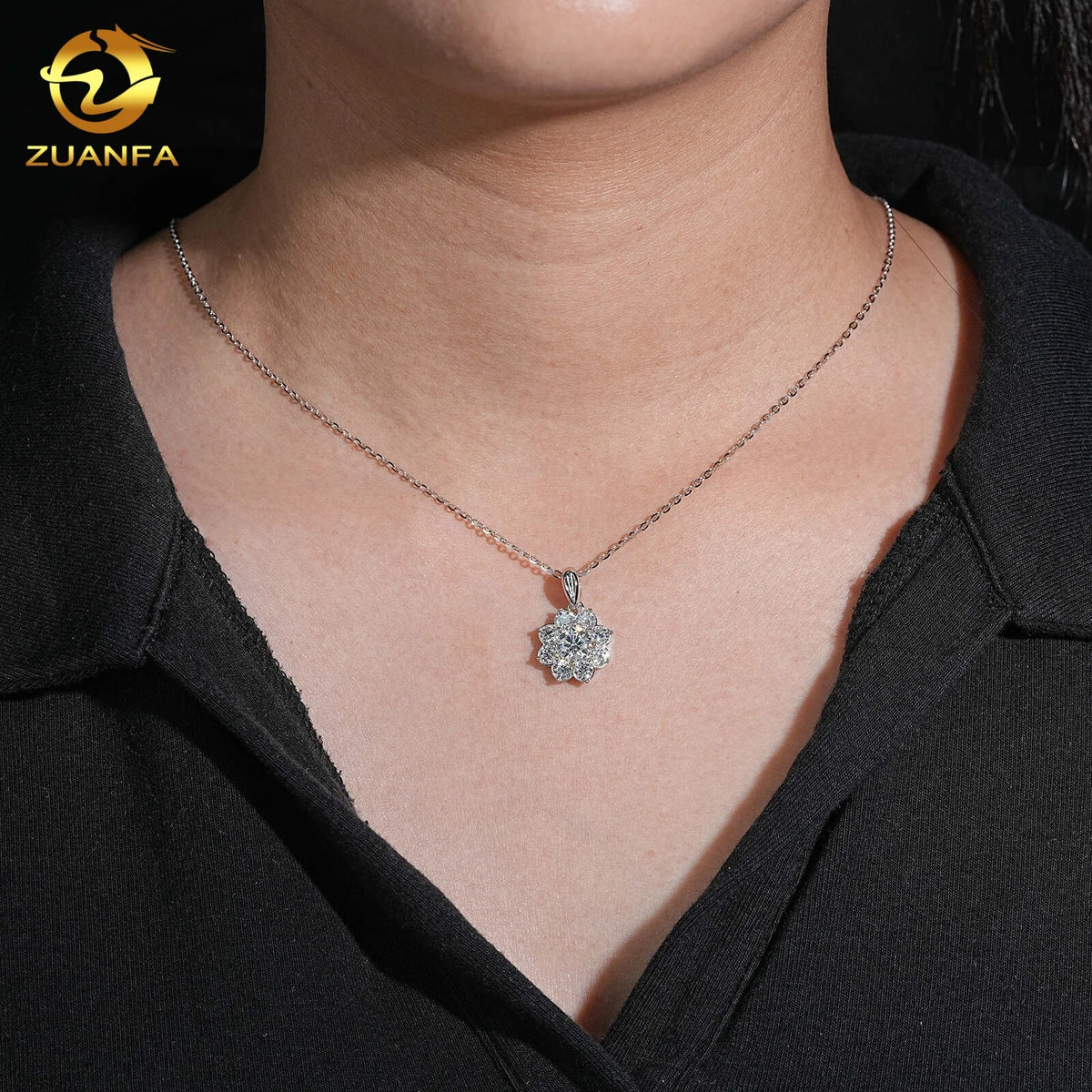 Fine Jewelry Flower Shape Pendant Necklace 925 Silver Moissanite Diamond Women Necklace Hip Hop Jewelry Necklace