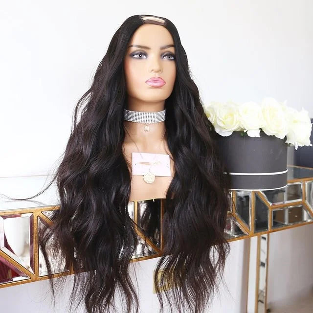 Thick 300% Density Natural Color Body Wave Remy Virgin Brazilian Cuticle Aligned Double Drawn Glueless Long U Part Wigs Hair