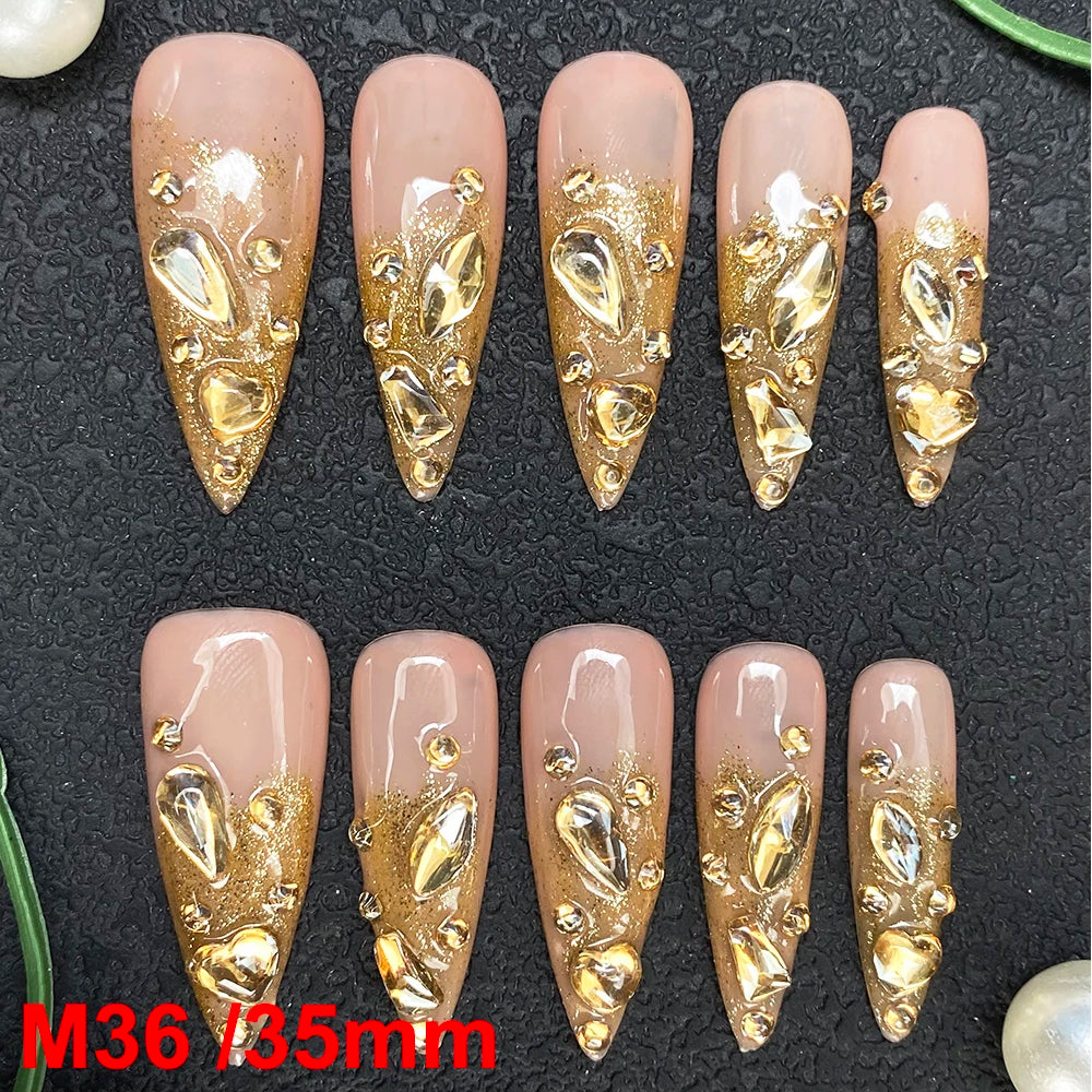 Gorgeous Salon Design Glossy Gel Carved False Nails Art Wholesale 10PCS Covered Decoration UV Gel Private Label Handmade Nails - M36 / 40g