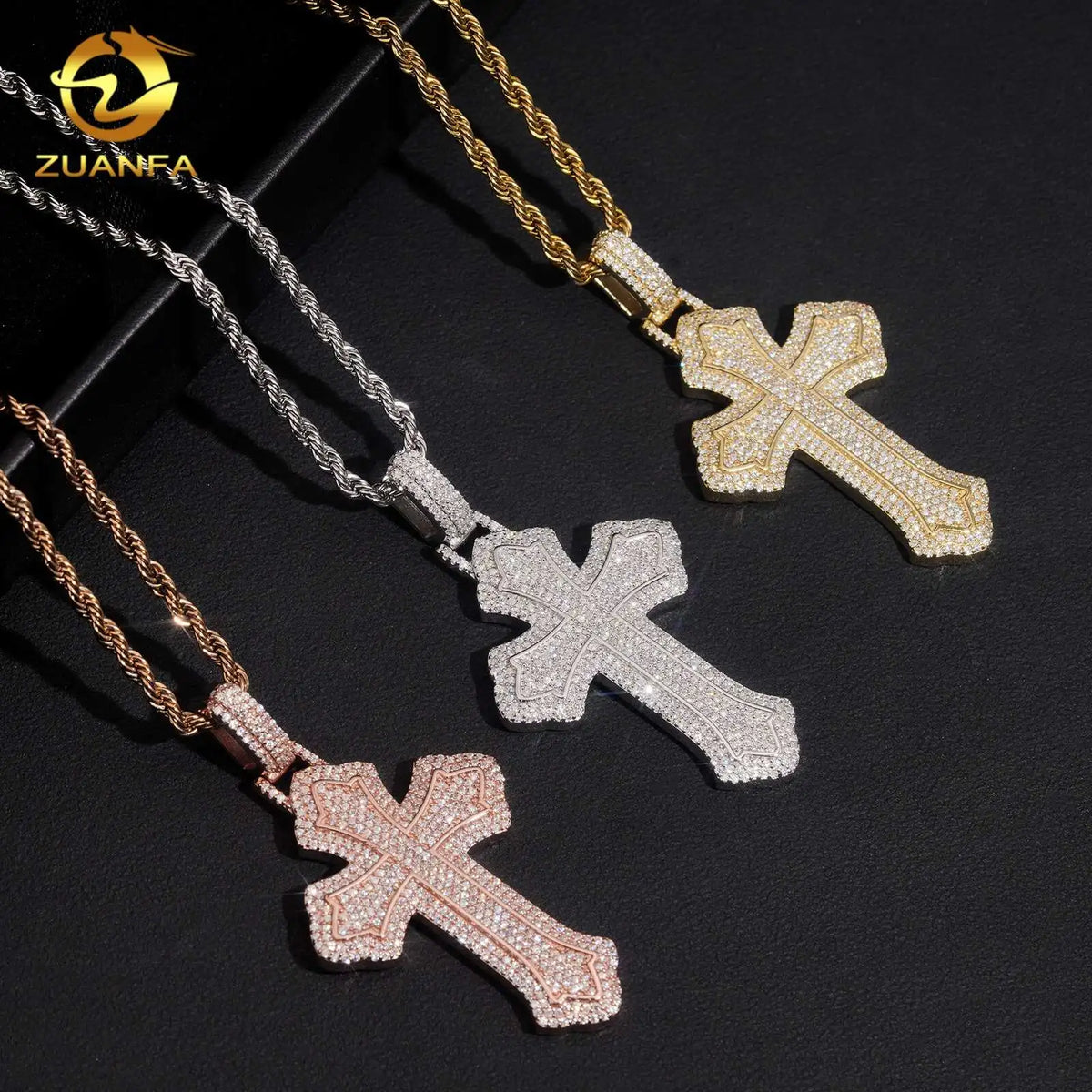 Hip Hop Iced Out Fine Jewelry 18K Gold Plated 925 Sterling Silver VVS Moissanite Pass Diamond Tester Cross Charm Pendant