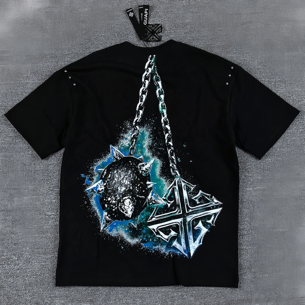 2026 High Quality Cotton Gothic Short Sleeve Skull Printed Hot Drilling T-shirts Low Price Wholesale GUAPI Men's T-shirts