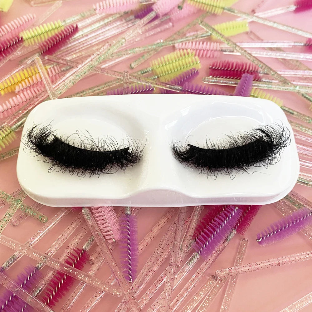 100% Cruelty Free 25mm Super Curl Dense Mink Lashes 3D Wispy Thick Fluffy Russian Strip Eyelashes Custom Logo Private Label