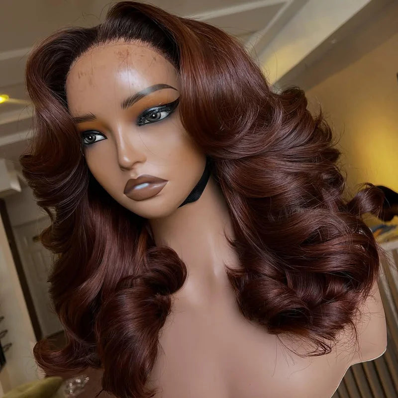 Chocolate Brown Color Lace Front Wigs Human Hair 100% Cuticle Aligned Virgin Hair Glueless Loose Wave Wigs for Woman