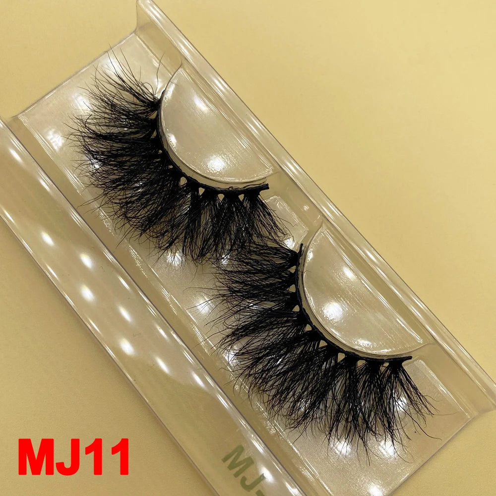 100% Cruelty Free 25mm Super Curl Dense Mink Lashes 3D Wispy Thick Fluffy Russian Strip Eyelashes Custom Logo Private Label - MJ-11 / Long/Fluffy/Thick/Cross