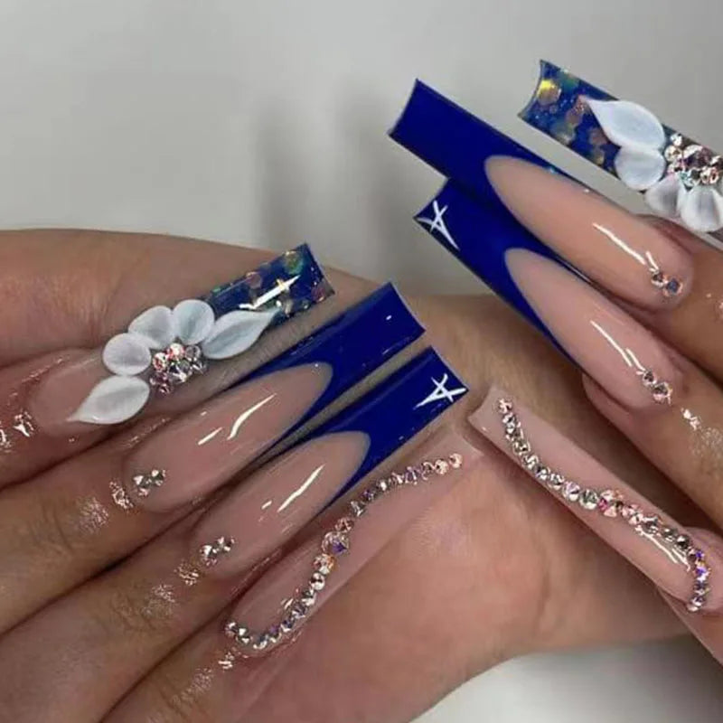 Wholesale Smooth Luxury Full-Cover Artificial Diamond Hand-Pressed Press-On Nails 3D Pre-designed Black White Coffin Design for - 300 / 2