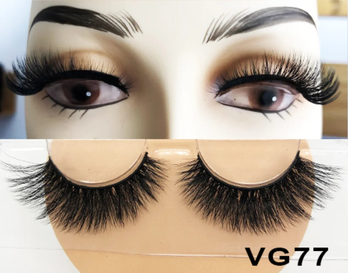 Wholesale Vegan FAUX Mink Eyelashes 25mm 3D Fluffy Full Strip Lashes with Box Cruelty-Free Vendors - Natural Long / VG77