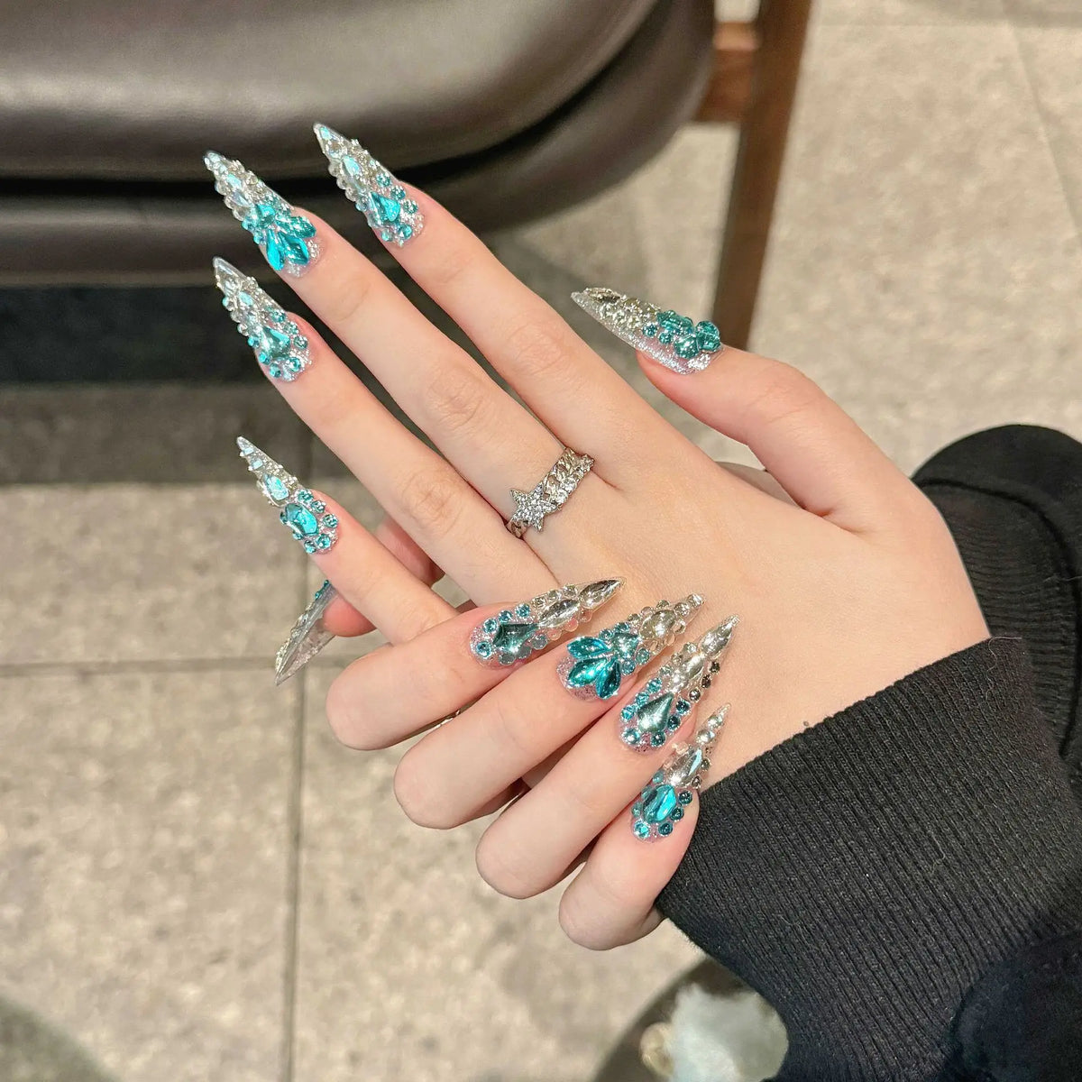 Design 100 Collection High Quality 10pcs Press-On French Square Fake Nails Luxury Handmade Acrylic Gel for Fingers Art Handmade - 03
