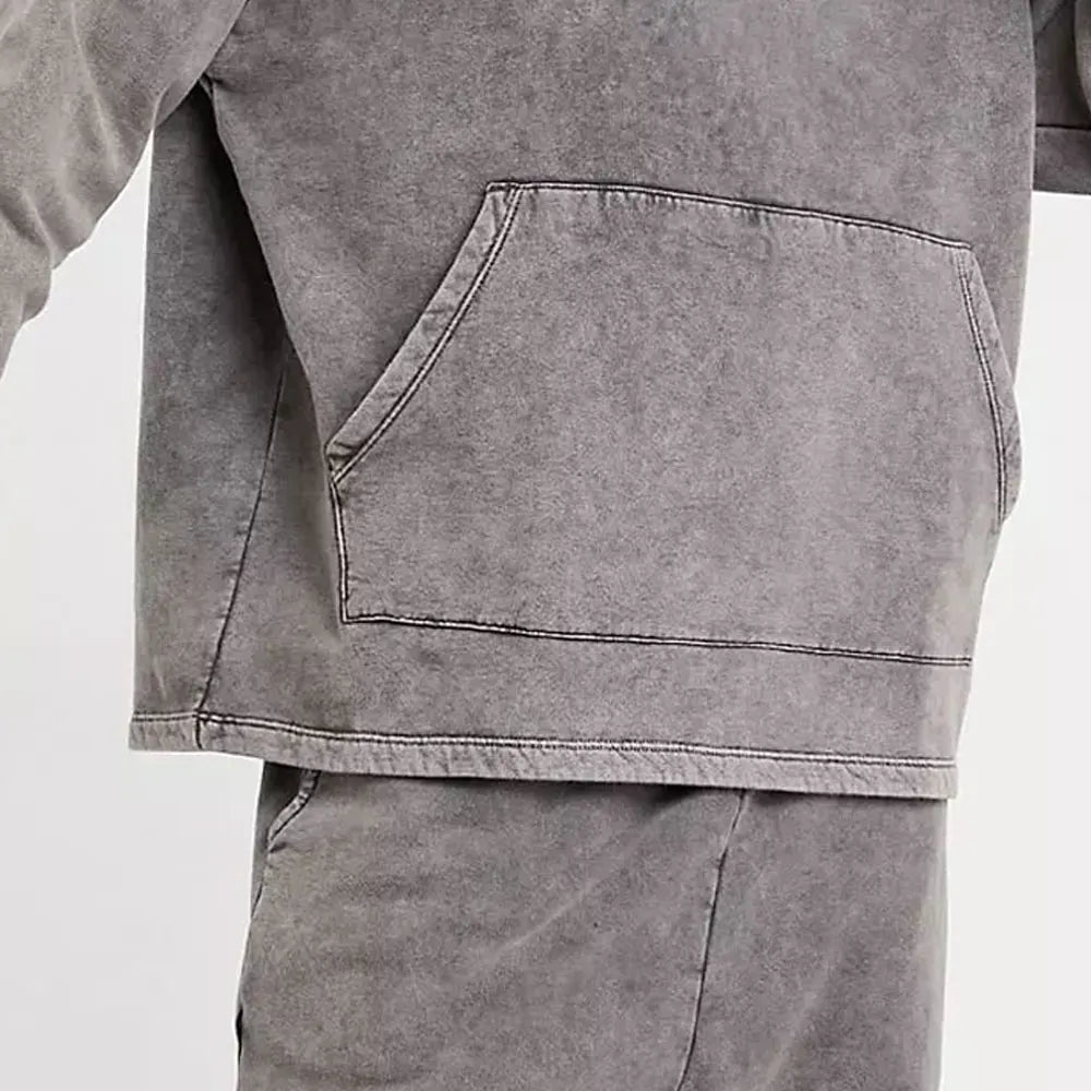 Vintage Acid Washed Heavyweight Casual Solid Plus Size Eco-Friendly Windproof Hooded Tracksuit Stylish Distressed Winter Hoodie