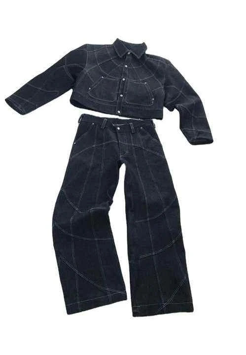 Clothing Factory Outfits Casual Winter Denim Jeans Jacket Sets Unisex Oversized Heavyweight Pants Custom Set Quick Dry 240g