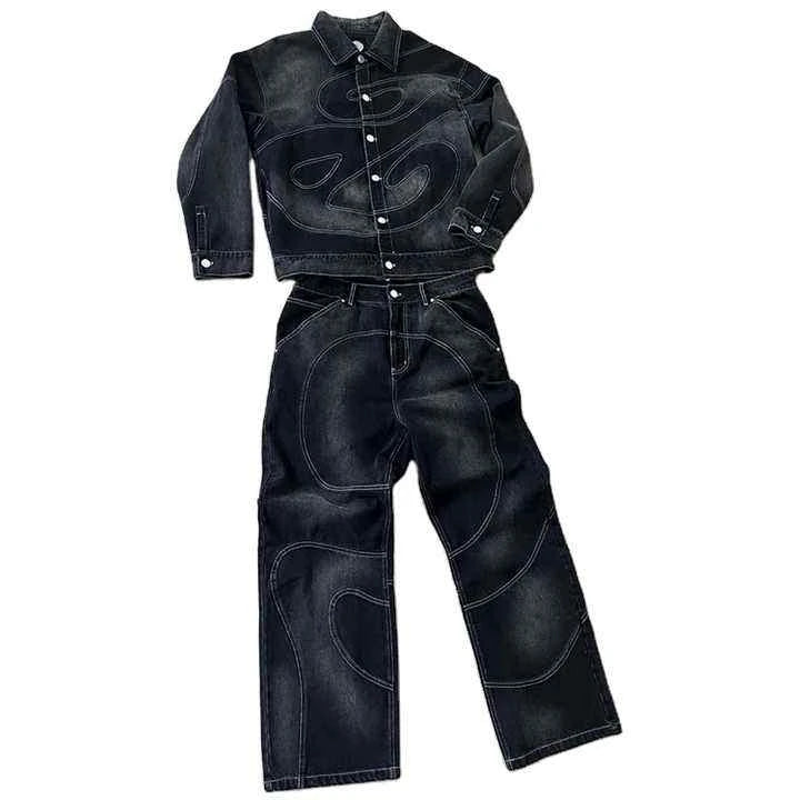 Clothing Factory Outfits Casual Winter Denim Jeans Jacket Sets Unisex Oversized Heavyweight Pants Custom Set Quick Dry 240g