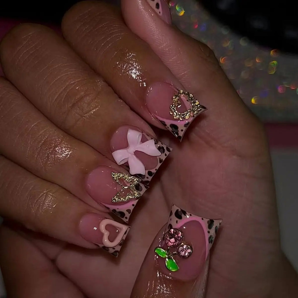 Nude Pink Duckbill Press-On Nails with 3D Bows (24 Pcs)