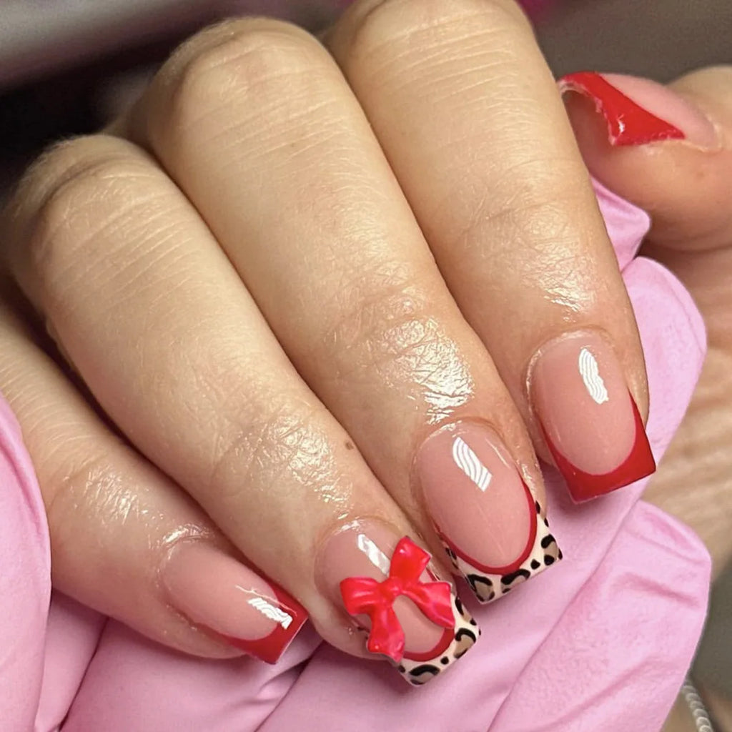 Nude Pink Duckbill Press-On Nails with 3D Bows (24 Pcs)