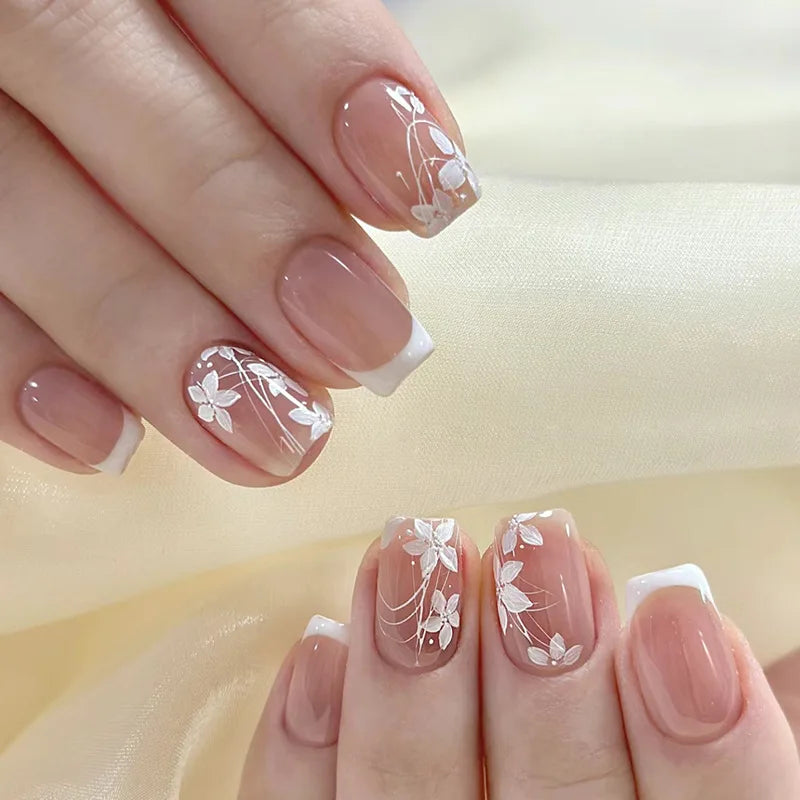Nude Pink Duckbill Press-On Nails with 3D Bows (24 Pcs)