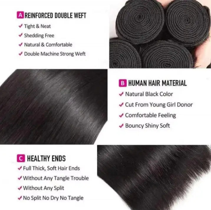 40-42" Straight Brazilian Virgin Hair Bundles