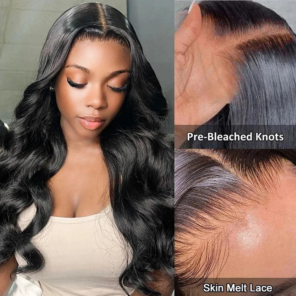 36" Natural Black Body Wave Lace Frontal Wig – 4x4/5x5