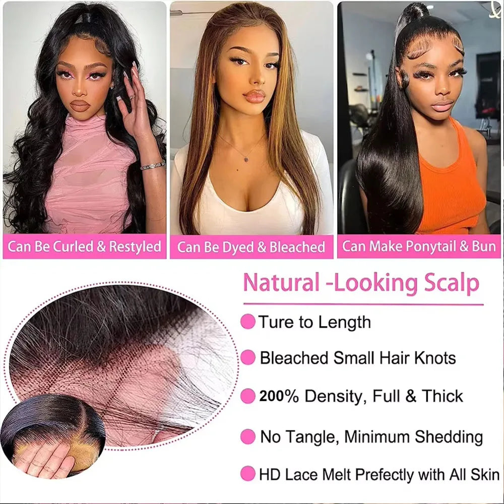 36" Body Wave Lace Front Wig – 250% Density, Pre-Plucked